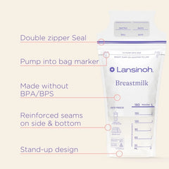 Breastmilk Storage Bags 6oz (50ct) with 2 Pump Adapters
